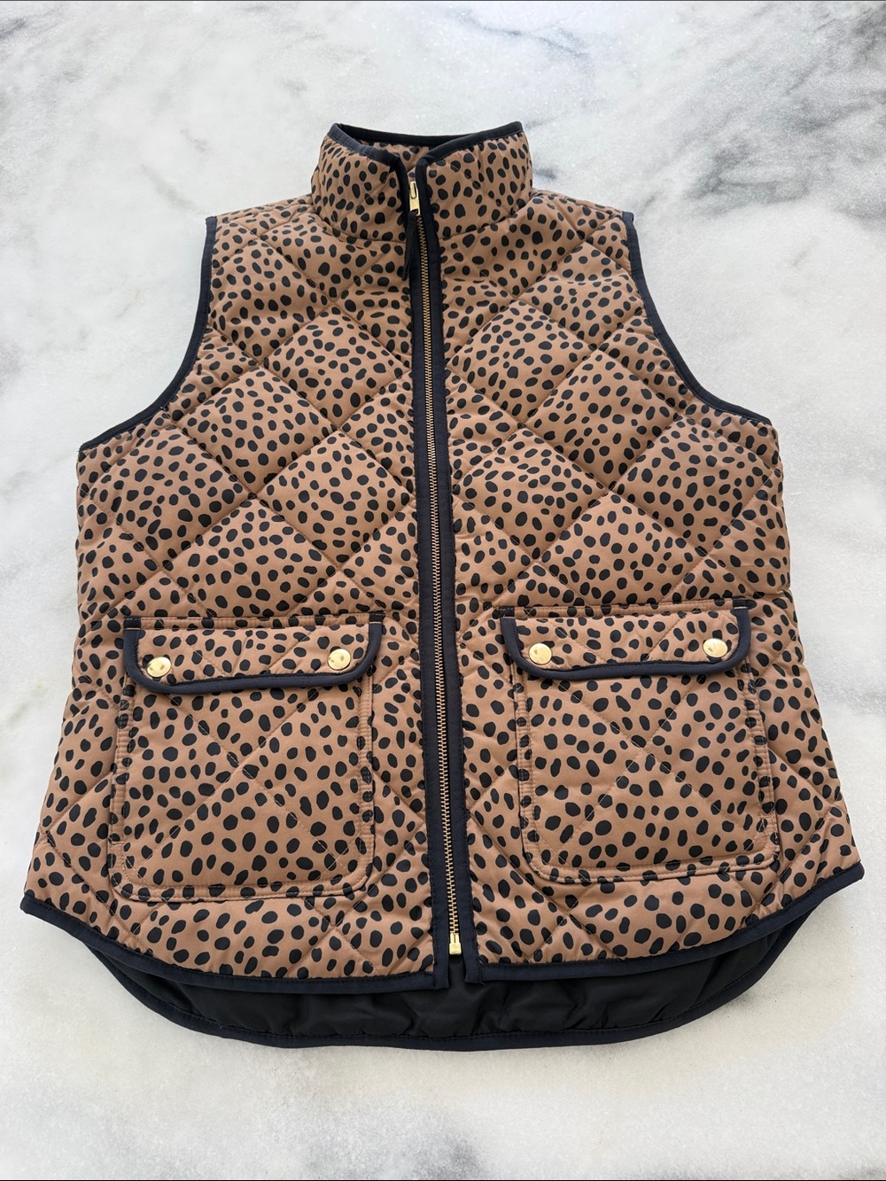 J. Crew Womens Quilted Animal Print Vest in Tan and Black